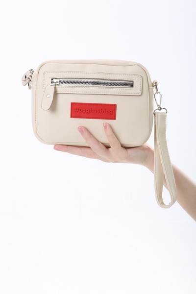 Baghashtag Cream Tiny Unisex 3 Compartment Leather Bag