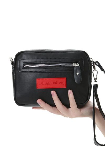 Baghashtag Black Tiny Unisex 3 Compartment Leather Bag