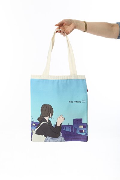 Baghashtag Anime Girl Be Happy Printed Cloth Bag