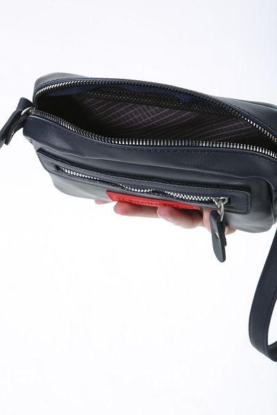 Baghashtag Navy Blue Tiny Unisex 3 Compartment Leather Bag