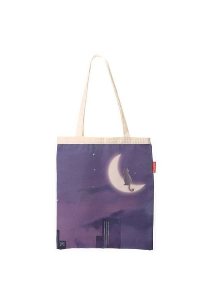 Baghashtag Cat Sitting on the Moon Printed Cloth Bag