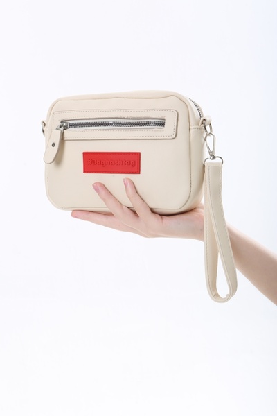 Baghashtag Cream Tiny Unisex 3 Compartment Leather Bag