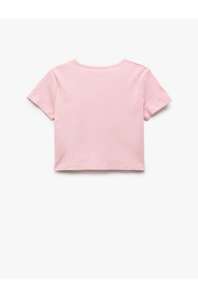 Koton New Season Cotton Heart Printed Crew Neck Short Sleeve Crop T-Shirt