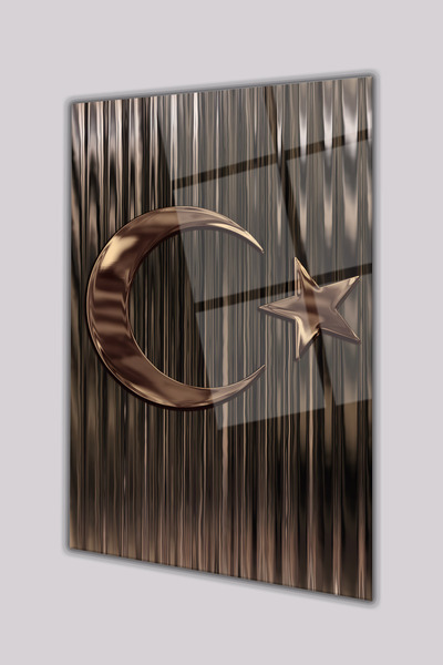 home dekors Türk Bayrağı Bronz Renk Dikey Cam Tablo, Ev, İş, Kurum, Ofis, Mak...