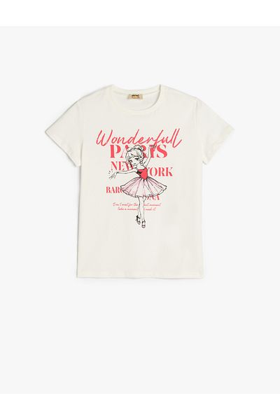 Koton New Season Ballerina Printed Short Sleeve Crew Neck Cotton T-Shirt