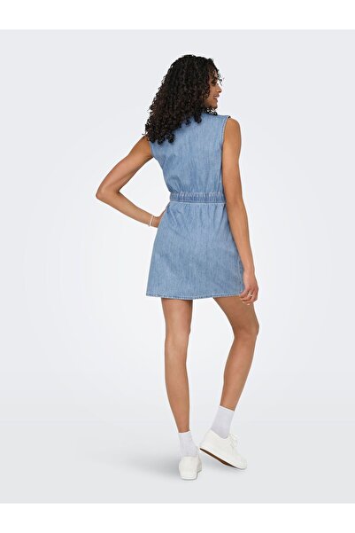 ONLY Jeanskleid Normal geschnitten V-Ausschnitt Midikleid