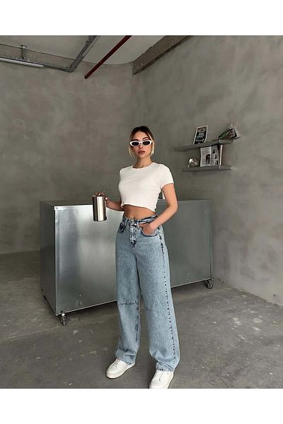 SEFUR Trend Λεπτομέρεια πόρπης ζώνης BAGGY Loose Fit Παντελόνι JEAN