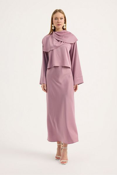 Birgül Bektaş Dusty Rose Flounce Satin Blouse