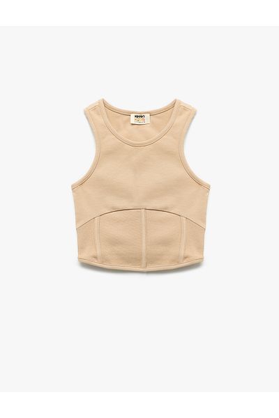 Koton New Season Cotton Corset Detailed Crew Neck Sleeveless Crop Tank Top