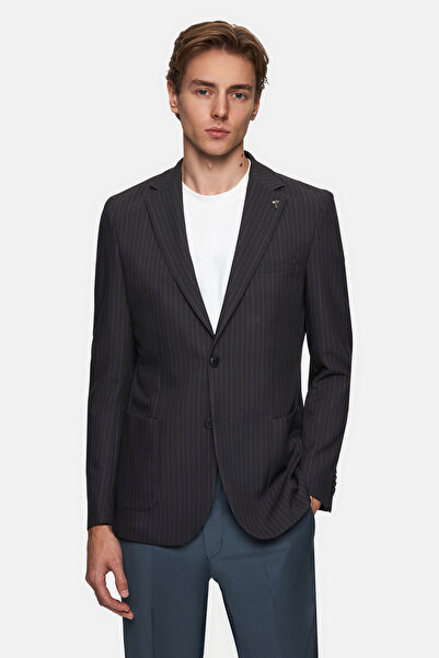 Tween Slim Fit Siyah Çizgili Kumaş Ceket