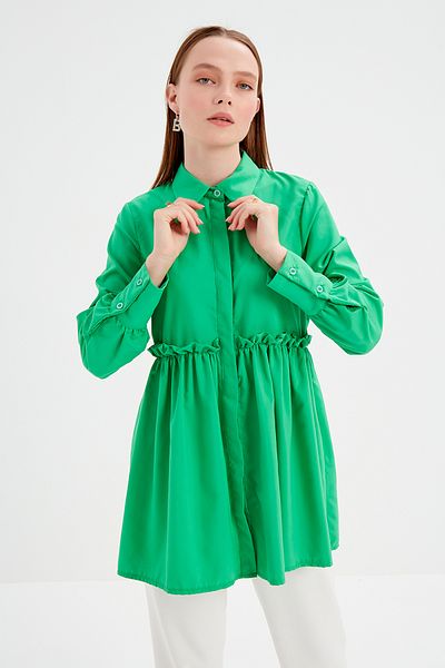Birgül Bektaş Green Gathered Balloon Tunic