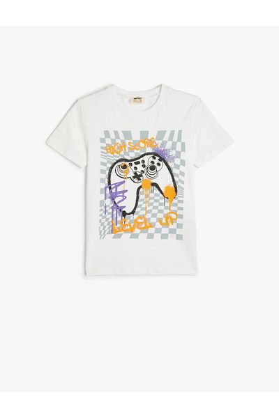 Koton New Season T-Shirt Game Themed Print Detailed Short Sleeve Crew Neck Cotton