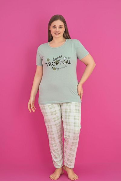 Farya Home طقم بيجامة X-Dreamy مقاس كبير من القطن منقوش بأكمام قصيرة