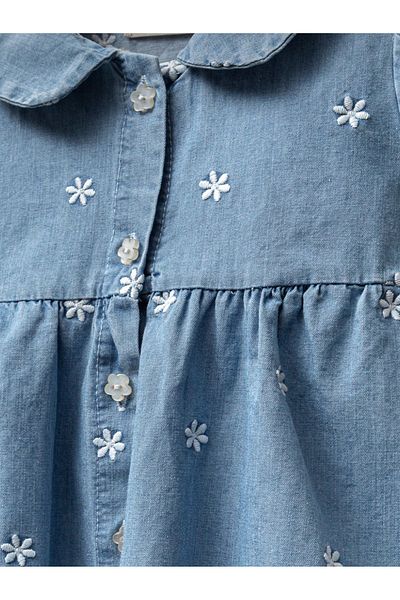 Cassiope Star Embroidered Baby Girl Denim Dress 100% Cotton