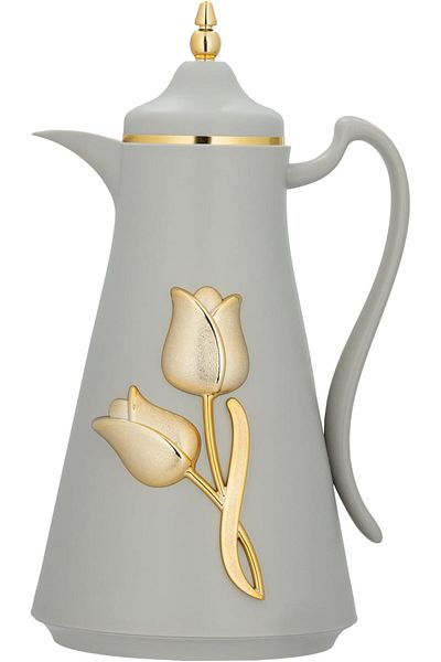 ALSAIF Thermal Flask Diva For Coffee And Tea By , Leak-proof, Keeps Drinks Hot, 1 Liter, Gray/gold