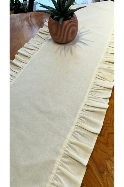 Konyaaltı Çeyizevi 40x80 Fırfırlı Orta Sehpa Örtüsü Keten Masa Örtüsü Runner
