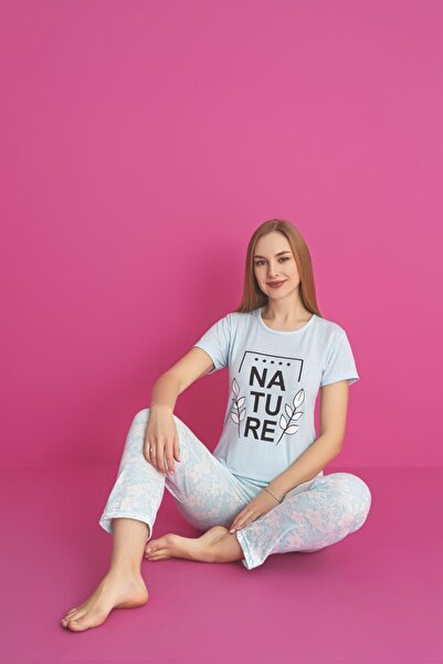 Farya Home Sanjivi pamučni pidžama set sa kratkim rukavima i uzorkom