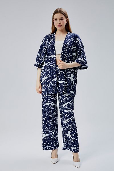 M MOONCOVER Women's Comfortable Summer Kimono and Loose Pants with Pockets Two Piece Set