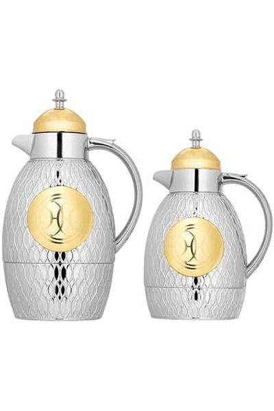 ALSAIF Coffee And Tea Vaccum Flask Set In Nickel/gold / Leak-proof And Keeps Drinks Hot 1.0/0.7 Liter