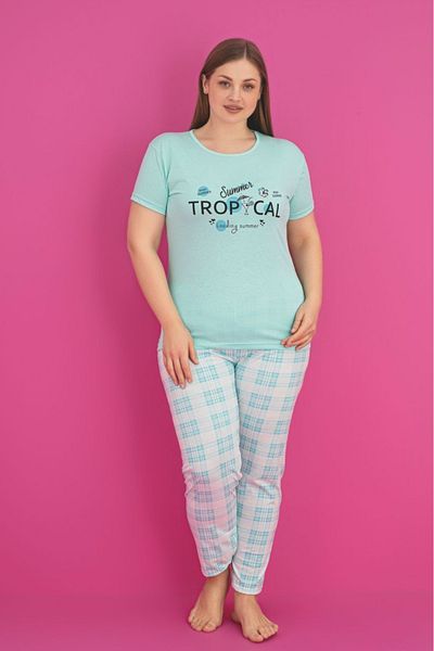 Farya Home X-Dreamy Plus Size Cotton Plaid Check Short Sleeve Pajamas Set