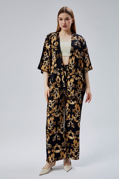 M MOONCOVER Women's Comfortable Summer Kimono and Loose Pants with Pockets Two Piece Set