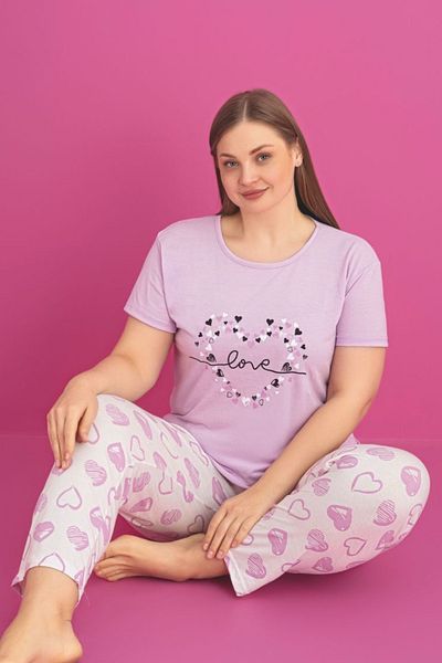 Farya Home طقم بيجامة X-Dreamy مقاس كبير من القطن بنمط قلب وأكمام قصيرة