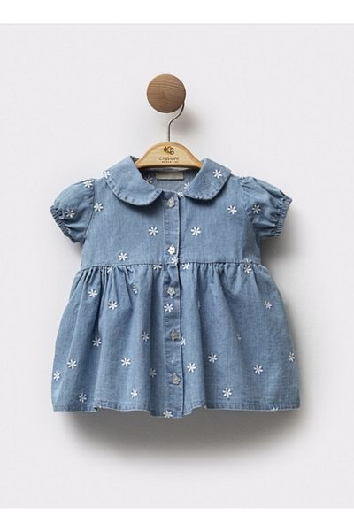 Cassiope Star Embroidered Baby Girl Denim Dress 100% Cotton