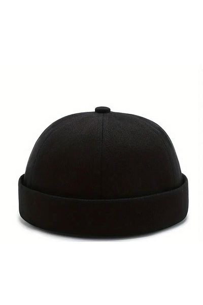 CosmoOutlet Adjustable Brimless Hip Hop Docker Black Men's Hat from Cotton Fabric Back