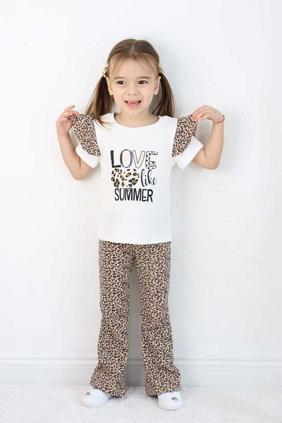 falcomini Leopard Print Printed Girl's 2 Piece Set 2/6 Years Old