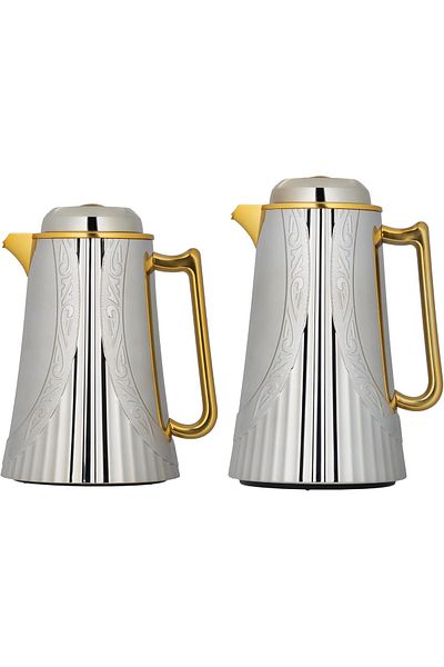 ALSAIF Coffee And Tea Vaccum Flask Set In Nickel/gold / Leak-proof And Keeps Drinks Hot 0.7/1.0 Liter