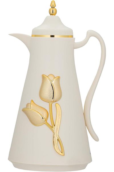 ALSAIF Deva Coffee And Tea Vaccum Flask In Ivory/gold / Leak-proof And Keeps Drinks Hot 1 Liter