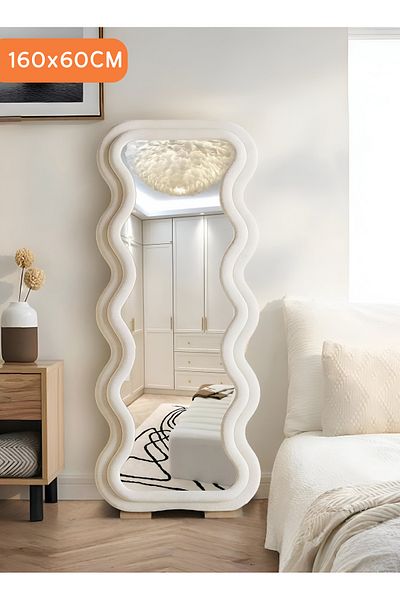Taimi Rectangular Wavy Mirror 160x60cm wooden frame White