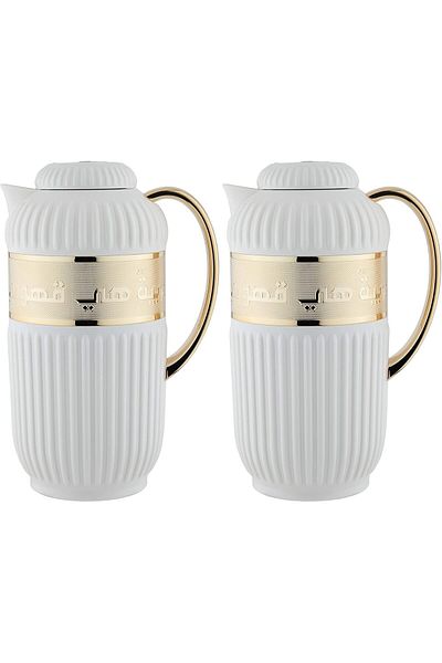ALSAIF Coffee And Tea Vaccum Flask Set In Ivory/gold / Leak-proof And Keeps Drinks Hot 1.0/1.0 Liter