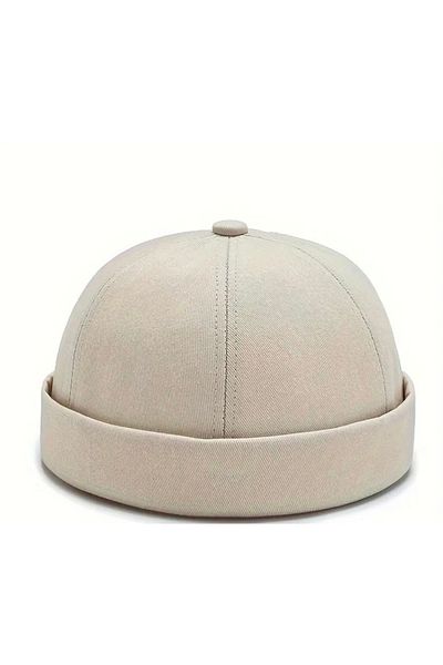 CosmoOutlet Adjustable Brimless Hip Hop Docker Beige Men's Hat from Cotton Fabric Back