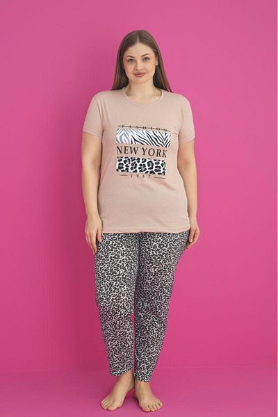 Farya Home X-Dreamy Plus Size Cotton Leopard Print Short Sleeve Pajamas Set