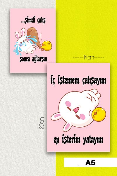 SelisCraft Talking Rabbit Set of 2 Unlined Notebooks Pink A5 40 Sheets School Notebook Memory Notebook Gift Notebook