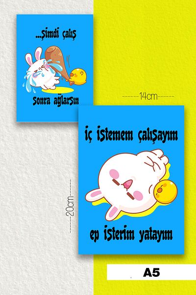 SelisCraft Talking Rabbit Set de 2 caiete necăptușite Albastru A5 40 de coli Caiet școlar Caiet de memorie Caiet cadou