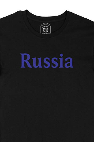 Free Tarz روسيا روسيا كبيرة مطبوعة تي شيرت أسود