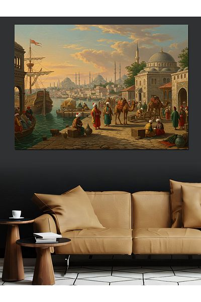 Tablomega Ottoman History Flow in the Port Crowd Decorative Canvas - Mdf Wood Art Print