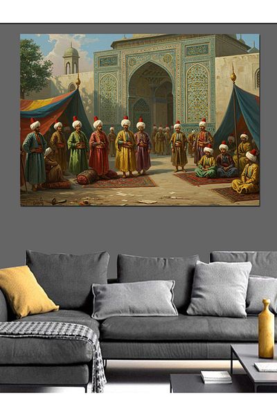 Tablomega Crowd Waiting at the Palace Gate Decorative Canvas - Mdf Wood Table