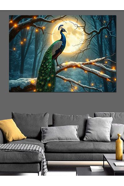 Tablomega Peacock Posture under Lights Decorative Canvas - Mdf Wooden Painting