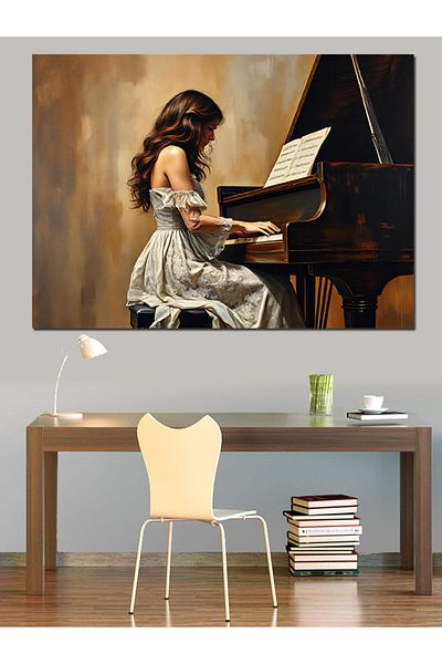 Tablomega Elegant Evening Melody on the Piano Decorative Canvas - Mdf Wooden Painting