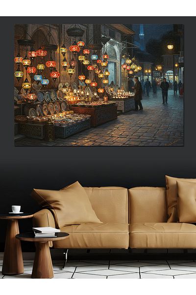 Tablomega Colorful Lamp Street in Grand Bazaar Decorative Canvas - Mdf Wood Table
