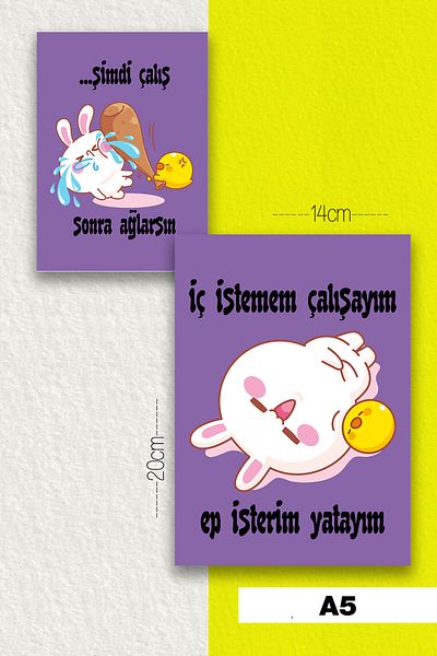 SelisCraft Talking Rabbit Set of 2 Unlined Notebooks Purple A5 40 Sheets School Notebook Memory Notebook Gift Notebook