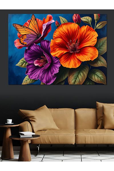Tablomega Butterfly Flowers Colorful Harmony Decorative Canvas - Mdf Wooden Painting