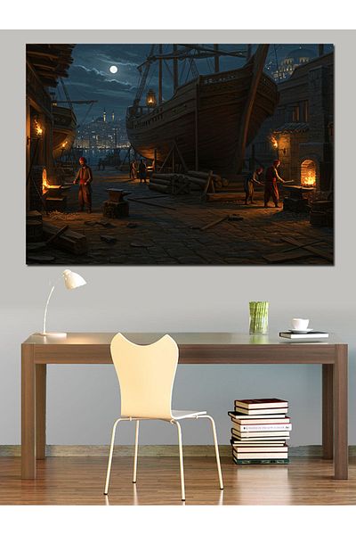 Tablomega Tersanede Night Preparation Starts Decorative Canvas - Mdf Wooden Painting