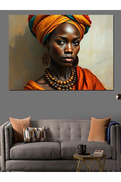 Tablomega Portrait of Woman with Orange Yellow Decorative Canvas - Mdf Wooden Painting