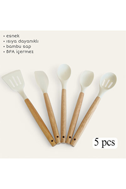 Felis Arte 5-Piece Silicone Cooker Set, Bamboo Handle, Large Size