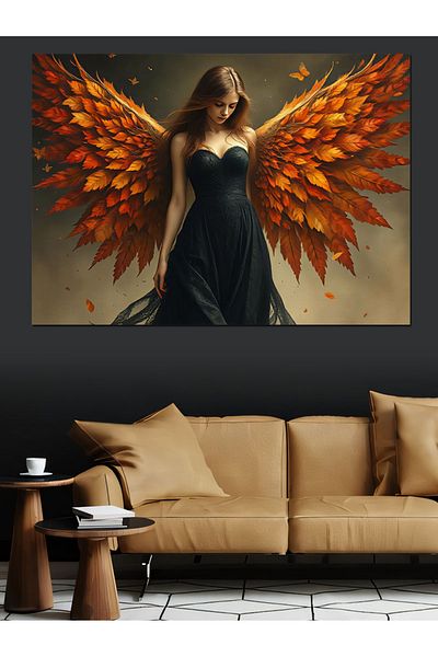 Tablomega Red Winged Strong Woman Decorative Canvas - Mdf Wooden Painting