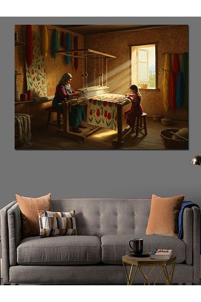 Tablomega Counter Hta Carpet Weaving Time Decorative Canvas - Mdf Wooden Table